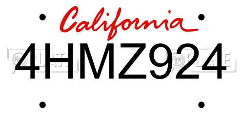 4HMZ924 California License Plate