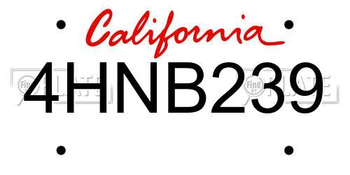 4HNB239 California License Plate