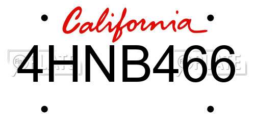 4HNB466 California License Plate