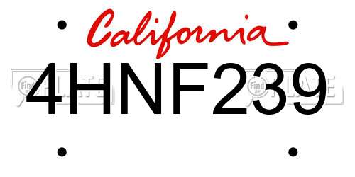 4HNF239 California License Plate