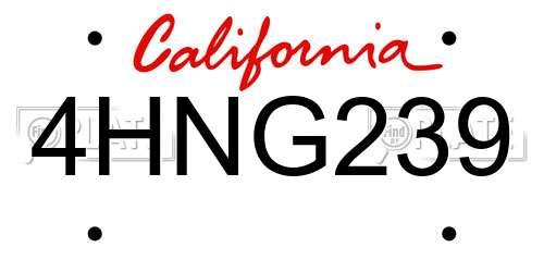 4HNG239 California License Plate