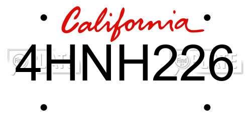 4HNH226 California License Plate