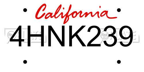 4HNK239 California License Plate