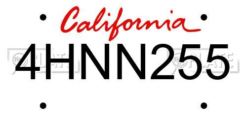 4HNN255 California License Plate