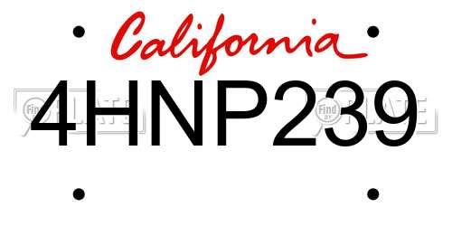 4HNP239 California License Plate