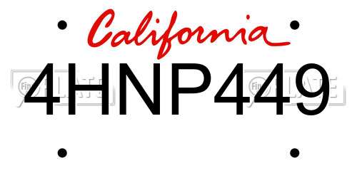 4HNP449 California License Plate