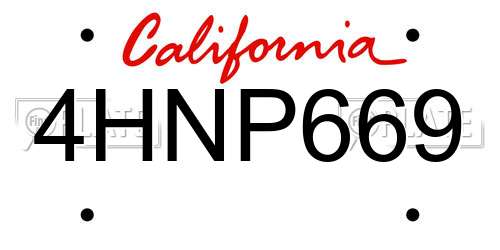 4HNP669 California License Plate