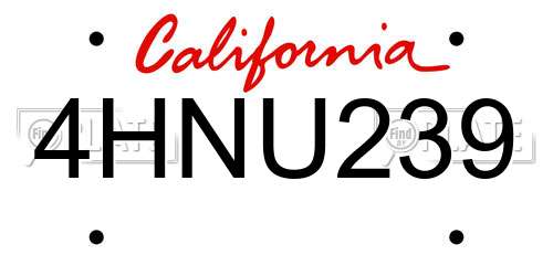 4HNU239 California License Plate