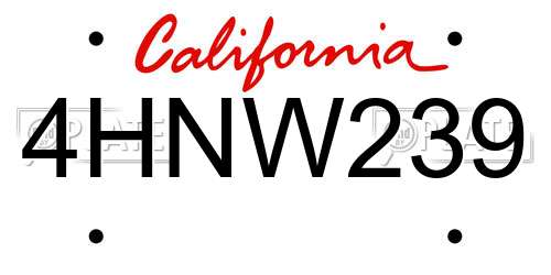 4HNW239 California License Plate