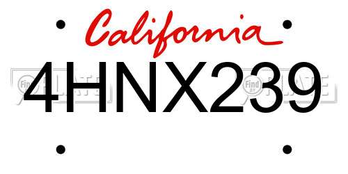 4HNX239 California License Plate