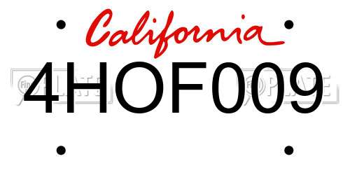 4HOF009 California License Plate