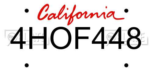 4HOF448 California License Plate
