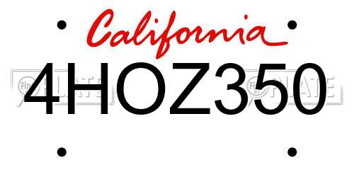 4HOZ350 California License Plate