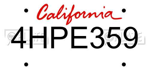 4HPE359 California License Plate