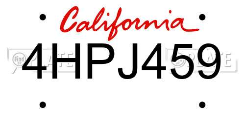 4HPJ459 California License Plate