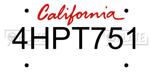4HPT751 California License Plate