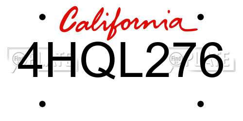 4HQL276 California License Plate