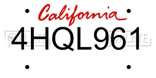 4HQL961 California License Plate