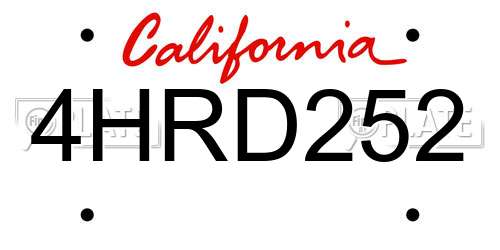 4HRD252 California License Plate