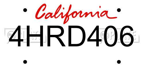 4HRD406 California License Plate
