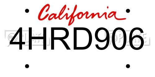 4HRD906 California License Plate