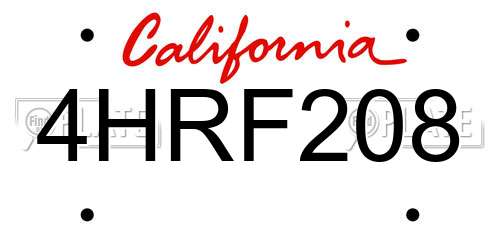 4HRF208 California License Plate