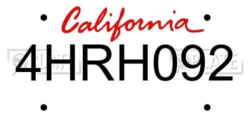 4HRH092 California License Plate