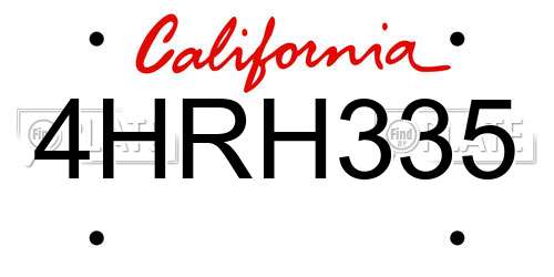 4HRH335 California License Plate