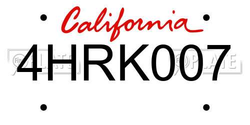 4HRK007 California License Plate