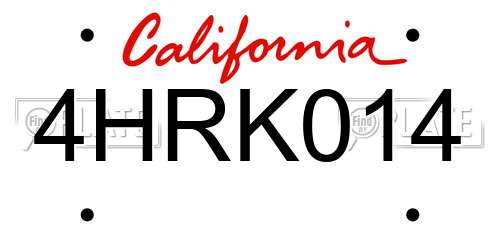 4HRK014 California License Plate