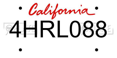 4HRL088 California License Plate