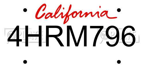 4HRM796 California License Plate