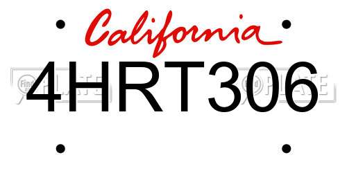 4HRT306 California License Plate