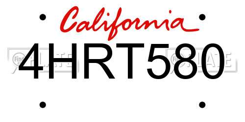 4HRT580 California License Plate