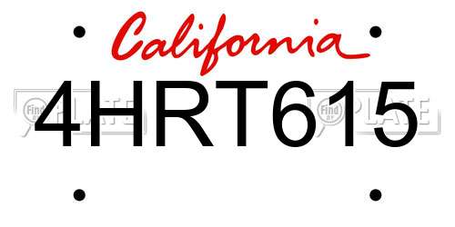 4HRT615 California License Plate