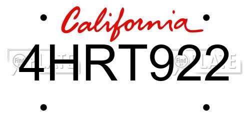 4HRT922 California License Plate