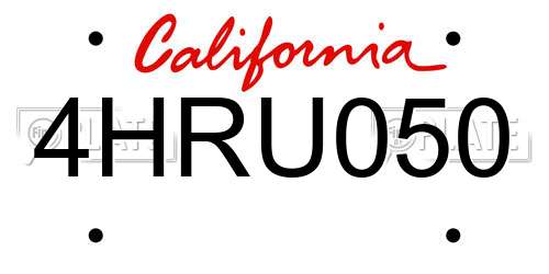 4HRU050 California License Plate