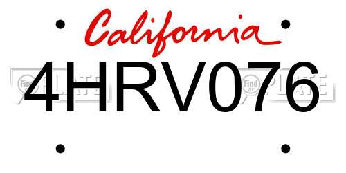 4HRV076 California License Plate