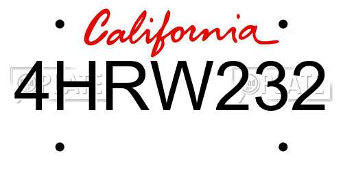 4HRW232 California License Plate