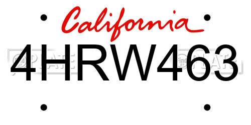 4HRW463 California License Plate