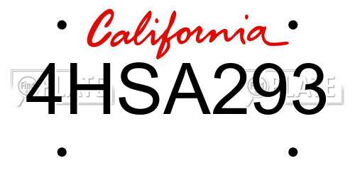 4HSA293 California License Plate