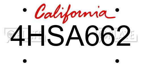 4HSA662 California License Plate