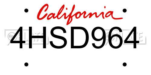 4HSD964 California License Plate