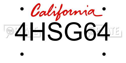 4HSG64 California License Plate