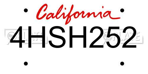4HSH252 California License Plate