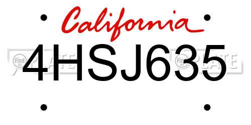 4HSJ635 California License Plate