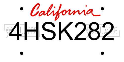4HSK282 California License Plate
