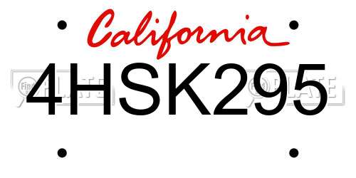 4HSK295 California License Plate