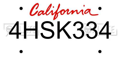 4HSK334 California License Plate