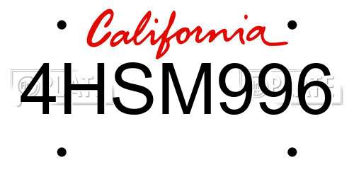 4HSM996 California License Plate